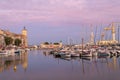 The row of moored yachts in the seaside town, Old port marina of La Ciotat, Provence, Southern France Royalty Free Stock Photo